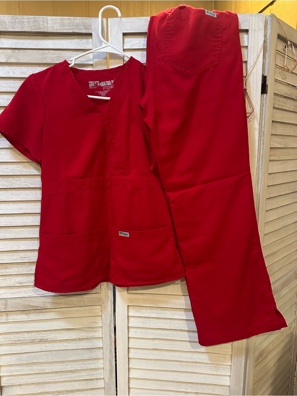 Grey's Anatomy Bright Red V-Neck Scrub Top & Pants